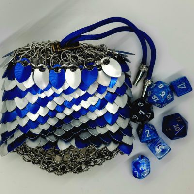 White/Blue Scale Maille Dice Bag