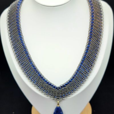 18" Biased Dragon Scale Necklace with Sodalite Pendant - Front View