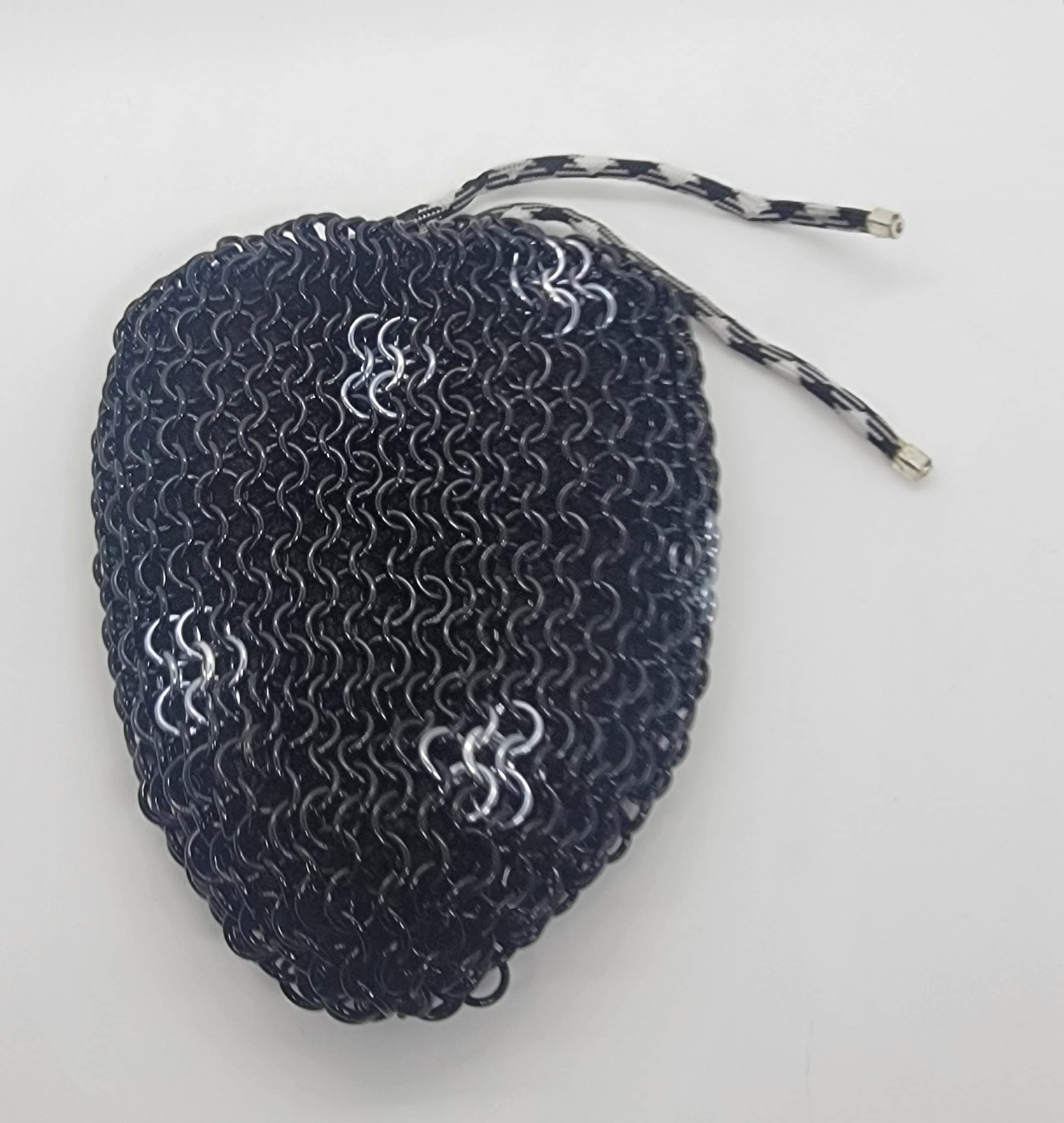 Chainmaille dice bag in black with silver/black ice bright spots
