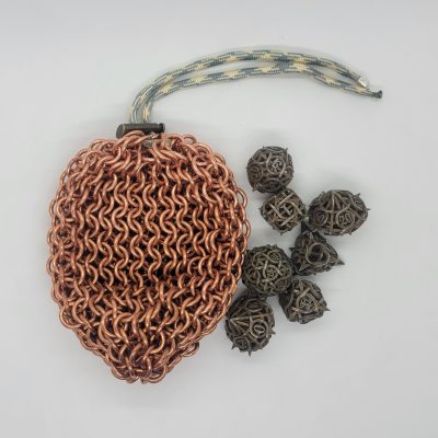Chainmaille dice bag in Copper