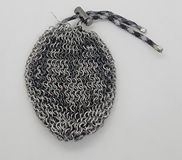 Chainmaille dice bag in stainless steel with wolf head inlay