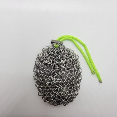 Large or Small Steel Dice Bag – stainless steel mesh with a grey velvet liner and neon green paracord